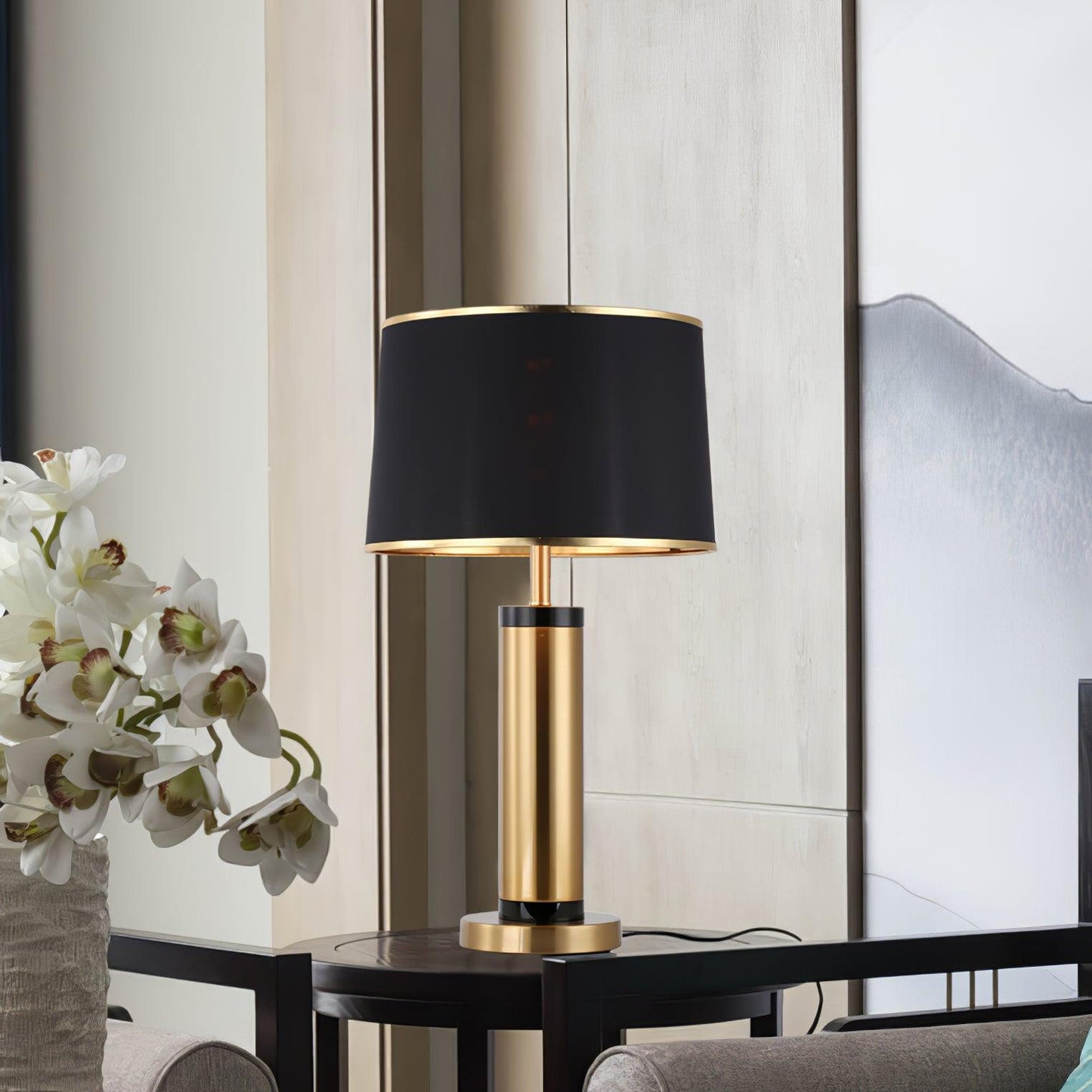Jaspar Table Lamp – Modern Gold & Fabric Lighting Elegant Bedroom & Living Room Decor