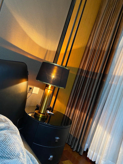 Jaspar Table Lamp – Modern Gold & Fabric Lighting Elegant Bedroom & Living Room Decor