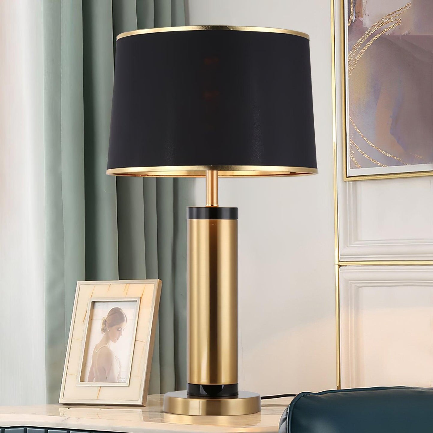 Jaspar Table Lamp – Modern Gold & Fabric Lighting Elegant Bedroom & Living Room Decor
