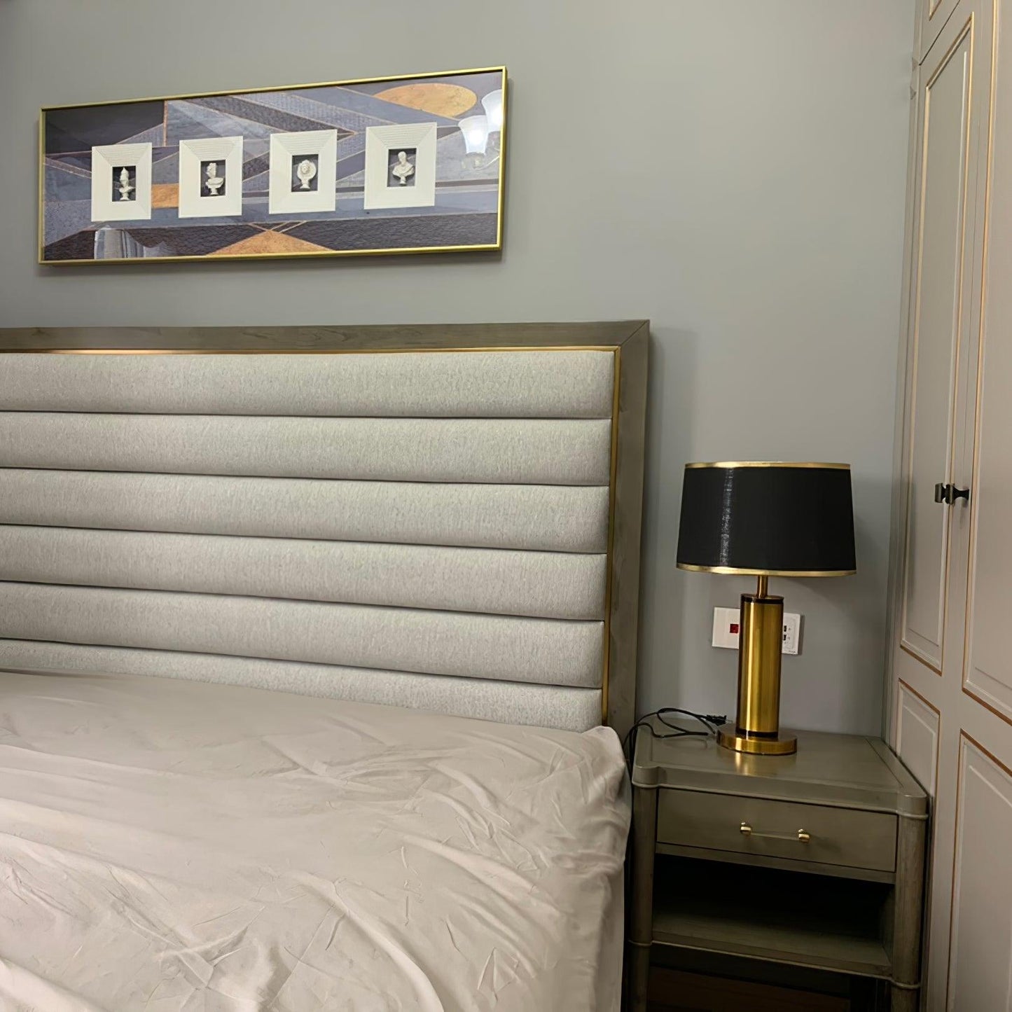 Jaspar Table Lamp – Modern Gold & Fabric Lighting Elegant Bedroom & Living Room Decor