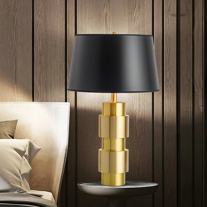 Jean Cylinder Table Lamp Gold Black Linen LED Desk Lighting