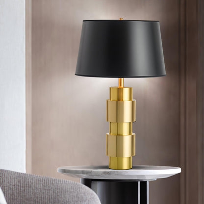Jean Cylinder Table Lamp Gold Black Linen LED Desk Lighting