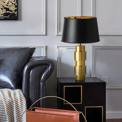 Jean Cylinder Table Lamp Gold Black Linen LED Desk Lighting