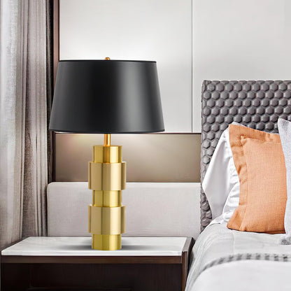 Jean Cylinder Table Lamp Gold Black Linen LED Desk Lighting