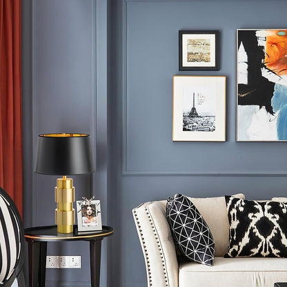 Jean Cylinder Table Lamp Gold Black Linen LED Desk Lighting