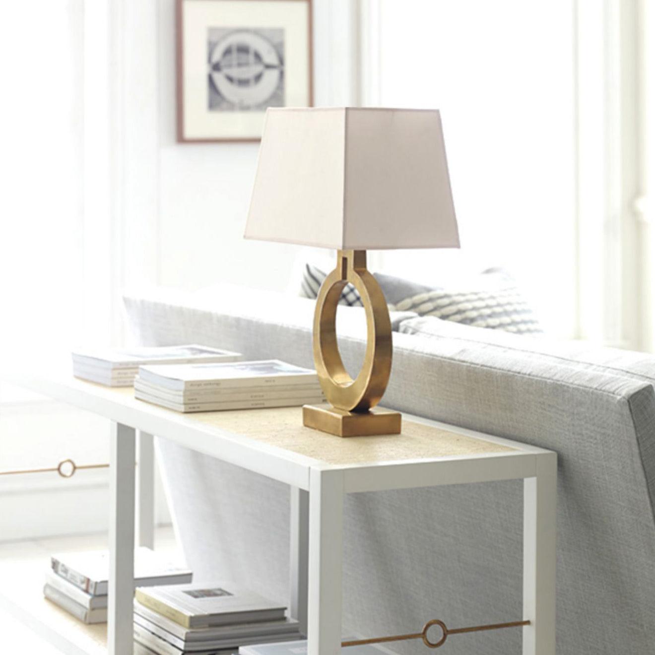 Keyhole Ring Table Lamp Gold White Fabric LED Desk Lighting