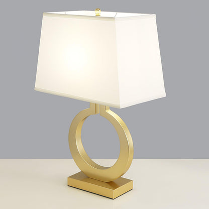 Keyhole Ring Table Lamp Gold White Fabric LED Desk Lighting
