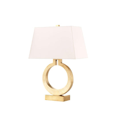 Keyhole Ring Table Lamp Gold White Fabric LED Desk Lighting