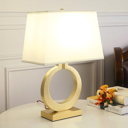 Keyhole Ring Table Lamp Gold White Fabric LED Desk Lighting