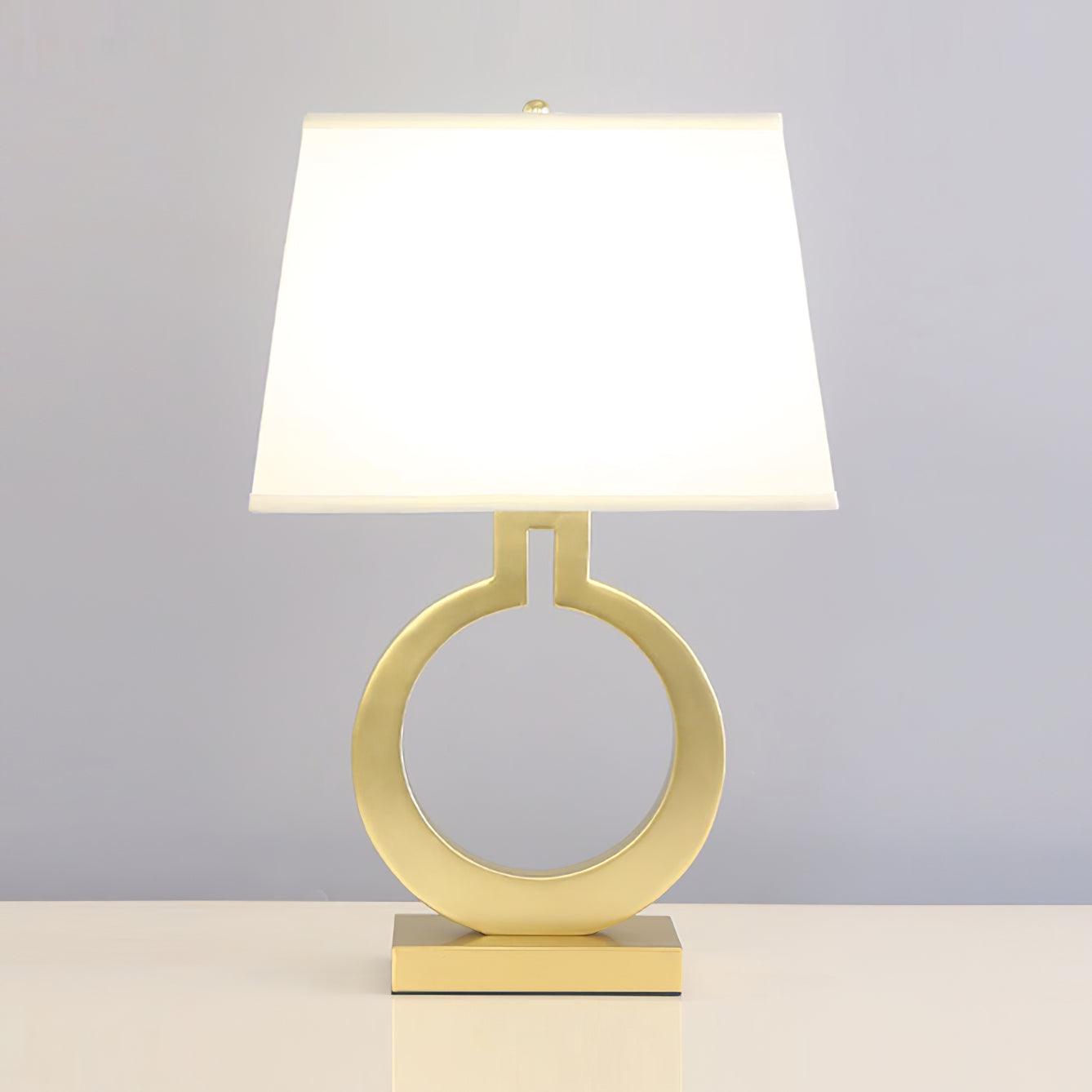 Keyhole Ring Table Lamp Gold White Fabric LED Desk Lighting