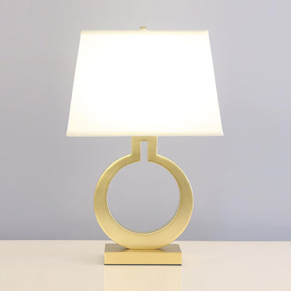 Keyhole Ring Table Lamp Gold White Fabric LED Desk Lighting