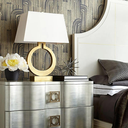 Keyhole Ring Table Lamp Gold White Fabric LED Desk Lighting