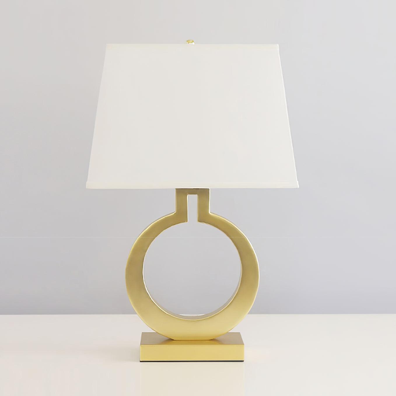 Keyhole Ring Table Lamp Gold White Fabric LED Desk Lighting