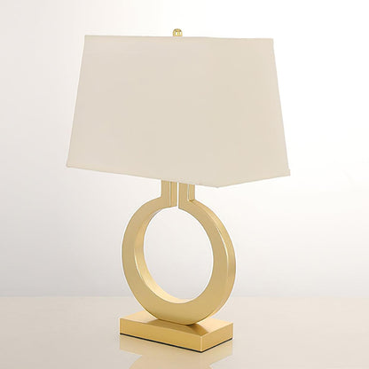 Keyhole Ring Table Lamp Gold White Fabric LED Desk Lighting