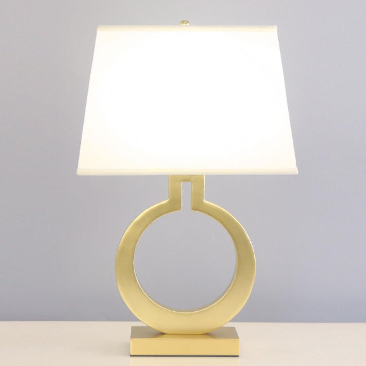 Keyhole Ring Table Lamp Gold White Fabric LED Desk Lighting