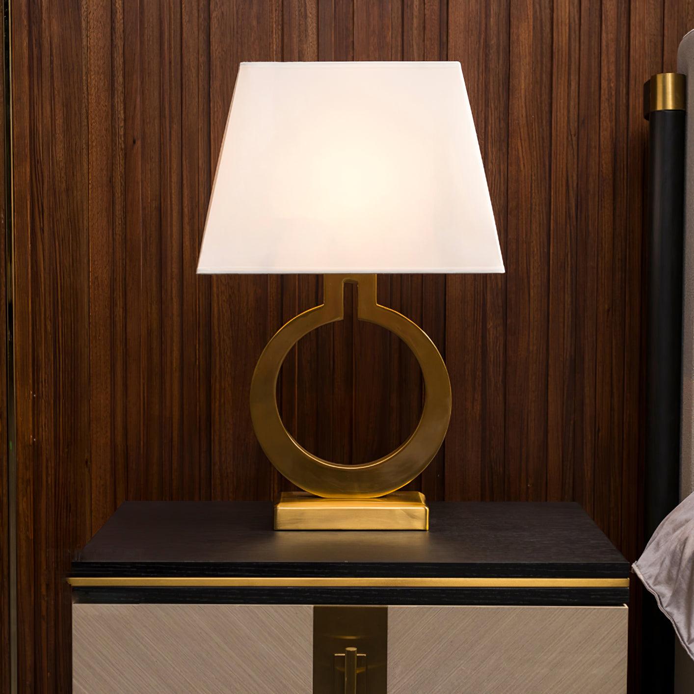 Keyhole Ring Table Lamp Gold White Fabric LED Desk Lighting