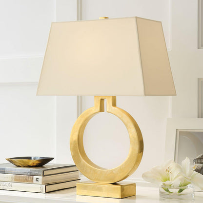 Keyhole Ring Table Lamp Gold White Fabric LED Desk Lighting