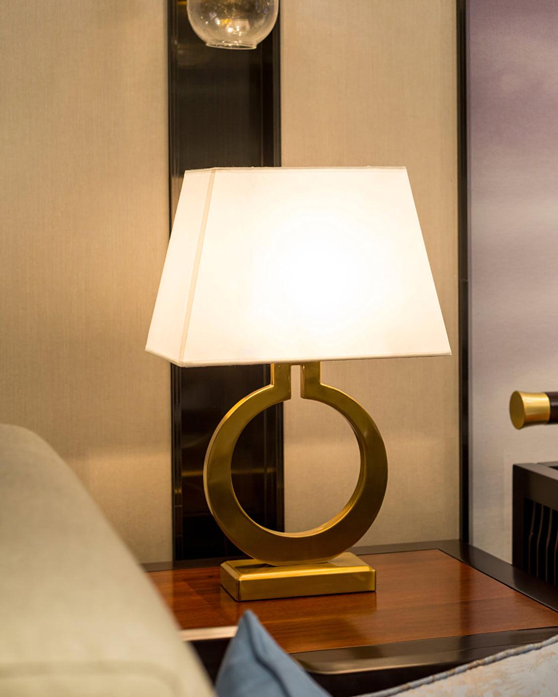 Keyhole Ring Table Lamp Gold White Fabric LED Desk Lighting