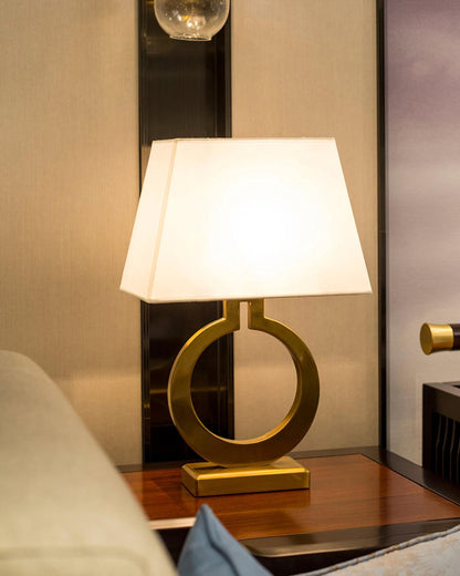 Keyhole Ring Table Lamp Gold White Fabric LED Desk Lighting