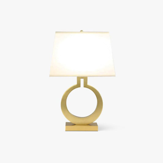 Keyhole Ring Table Lamp Gold White Fabric LED Desk Lighting