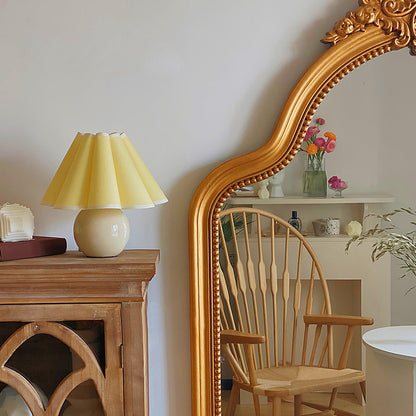 Kicsi Pleated Table Lamp – Ceramic Mushroom Lamp with Linen Shade for Bedroom, Living Room or Desk