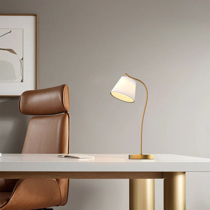 Metal Gooseneck Desk Lamp with Cone Fabric Shade – Adjustable Task Light for Home Office & Study