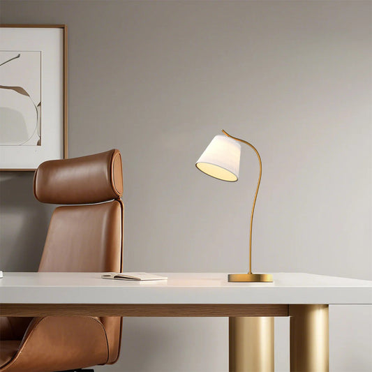 Metal Gooseneck Desk Lamp with Cone Fabric Shade – Adjustable Task Light for Home Office & Study