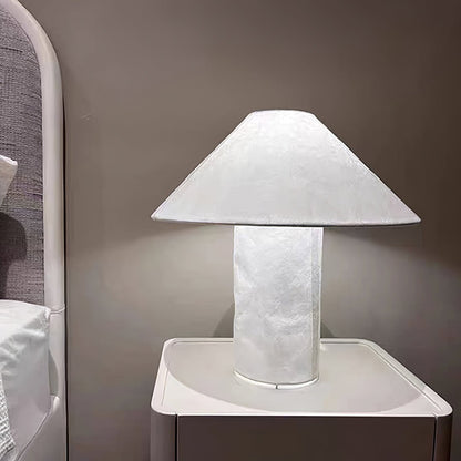 Sculptural Crinkle Paper Table Lamp – White Metal Base with Wide Shade
