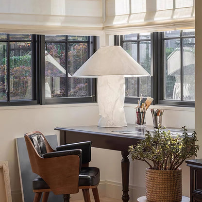 Sculptural Crinkle Paper Table Lamp – White Metal Base with Wide Shade