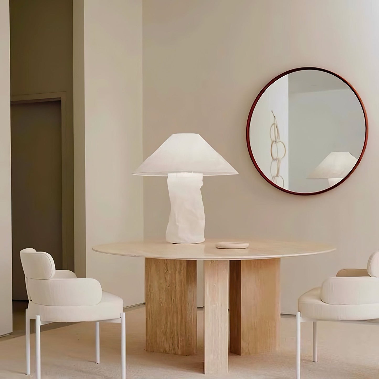 Sculptural Crinkle Paper Table Lamp – White Metal Base with Wide Shade