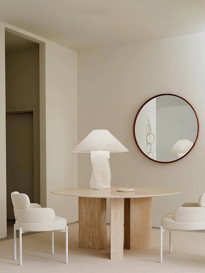 Sculptural Crinkle Paper Table Lamp – White Metal Base with Wide Shade