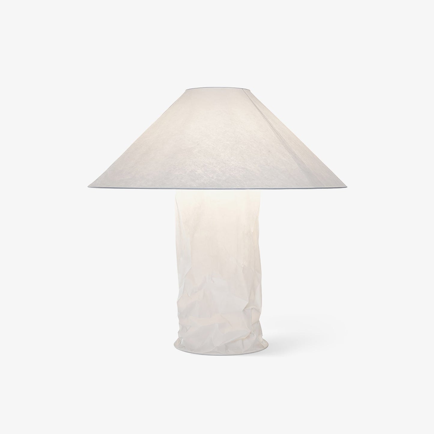 Sculptural Crinkle Paper Table Lamp – White Metal Base with Wide Shade