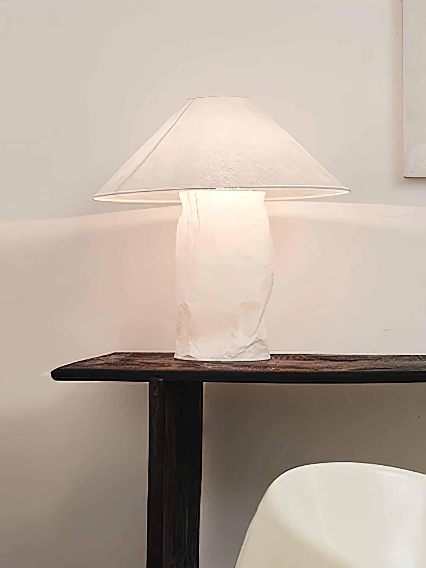 Sculptural Crinkle Paper Table Lamp – White Metal Base with Wide Shade