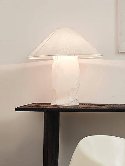 Sculptural Crinkle Paper Table Lamp – White Metal Base with Wide Shade