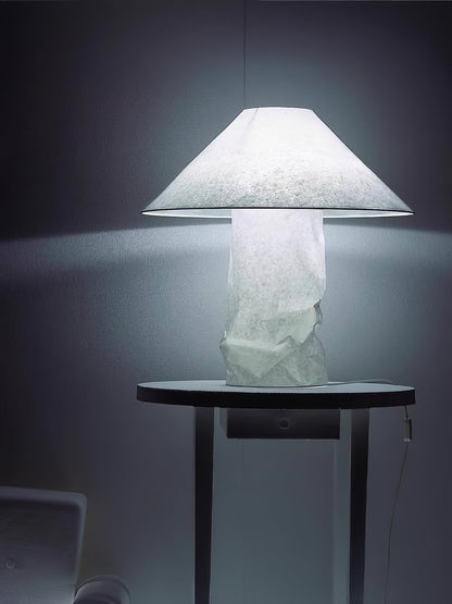 Sculptural Crinkle Paper Table Lamp – White Metal Base with Wide Shade
