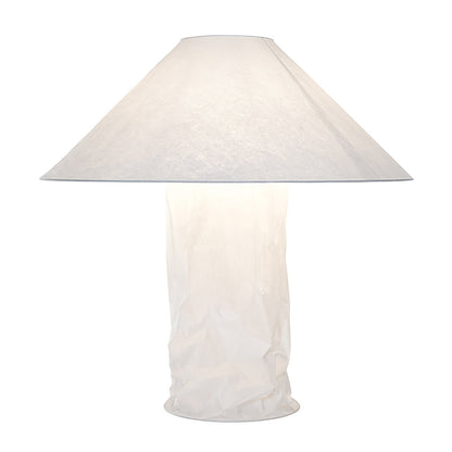 Sculptural Crinkle Paper Table Lamp – White Metal Base with Wide Shade