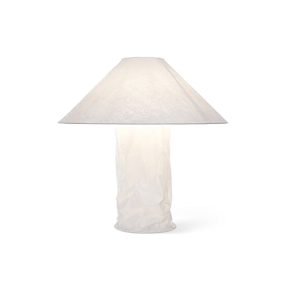 Sculptural Crinkle Paper Table Lamp – White Metal Base with Wide Shade