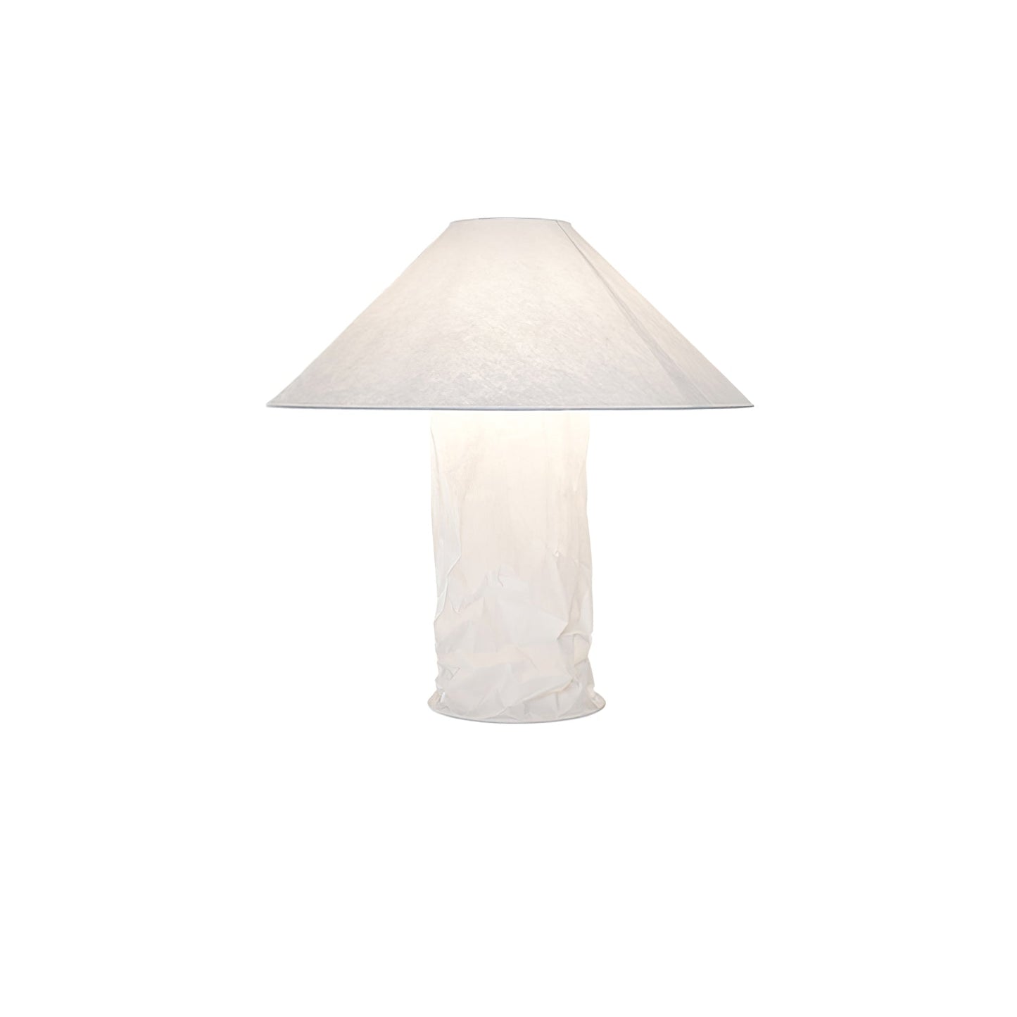 Sculptural Crinkle Paper Table Lamp – White Metal Base with Wide Shade