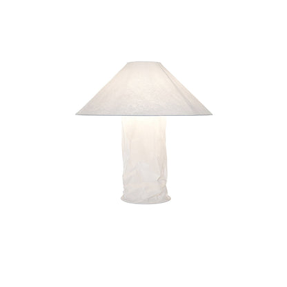 Sculptural Crinkle Paper Table Lamp – White Metal Base with Wide Shade