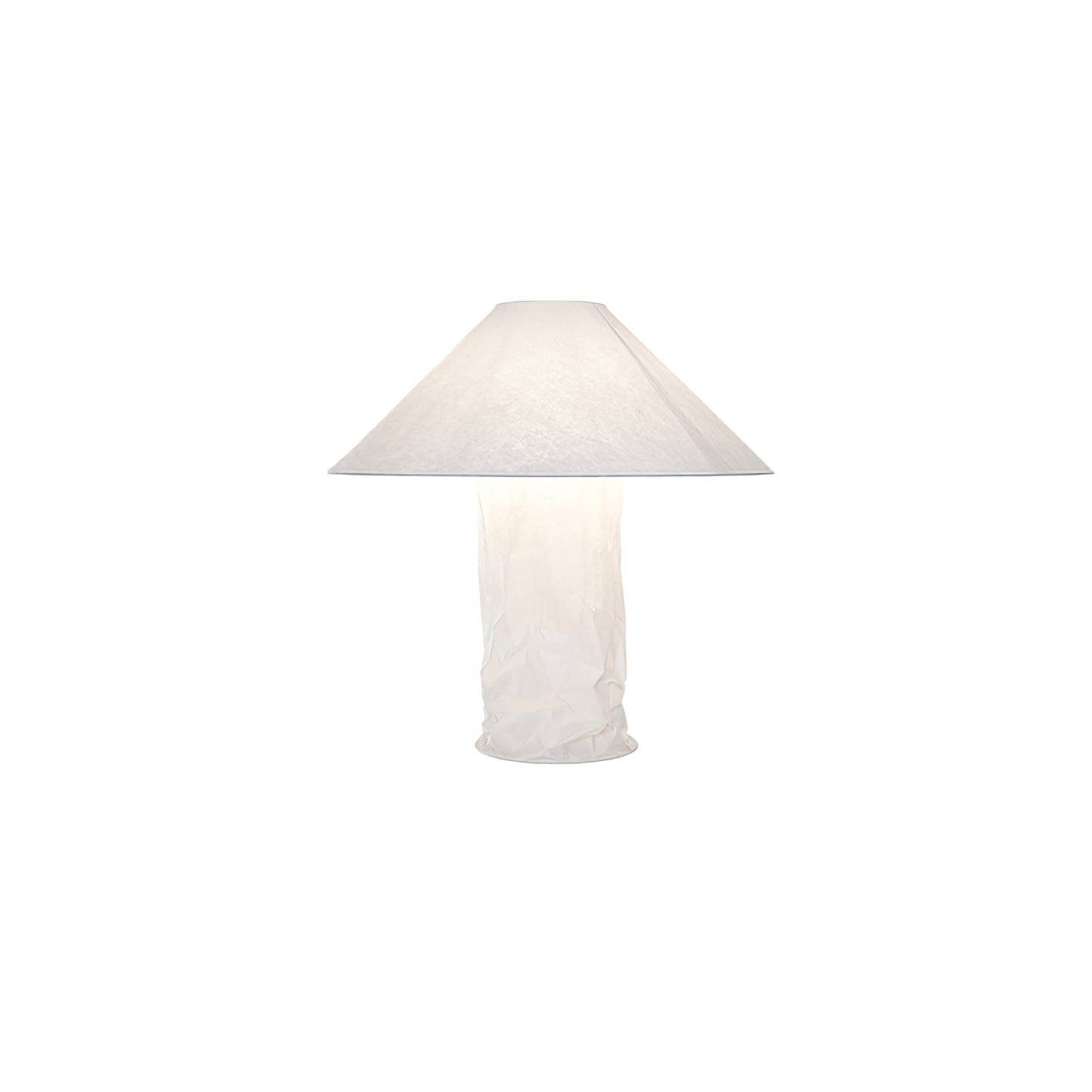 Sculptural Crinkle Paper Table Lamp – White Metal Base with Wide Shade