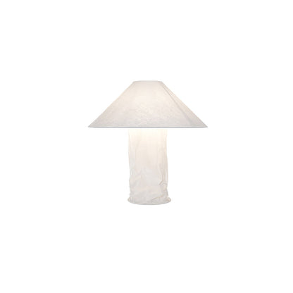 Sculptural Crinkle Paper Table Lamp – White Metal Base with Wide Shade