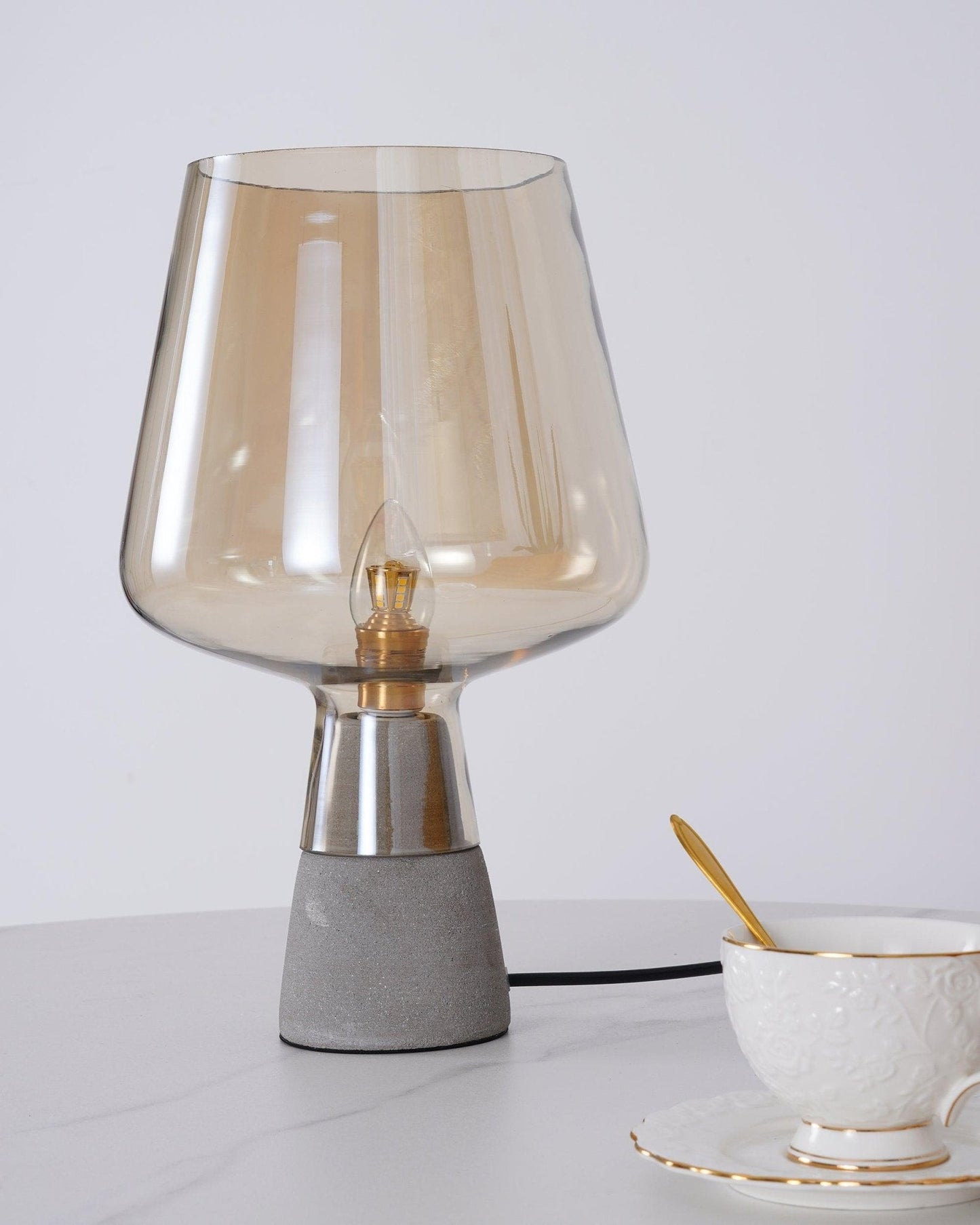 Modern Leimu Table Lamp LED Concrete Base Glass Shade Lighting
