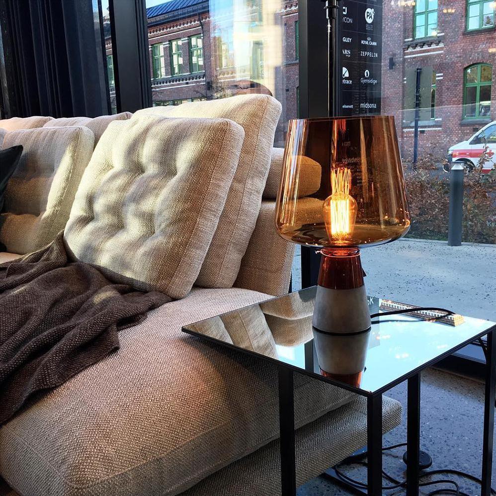 Modern Leimu Table Lamp LED Concrete Base Glass Shade Lighting