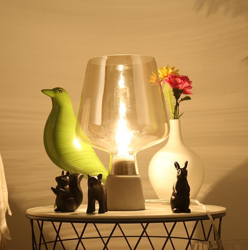 Modern Leimu Table Lamp LED Concrete Base Glass Shade Lighting