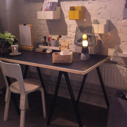 Modern Leimu Table Lamp LED Concrete Base Glass Shade Lighting