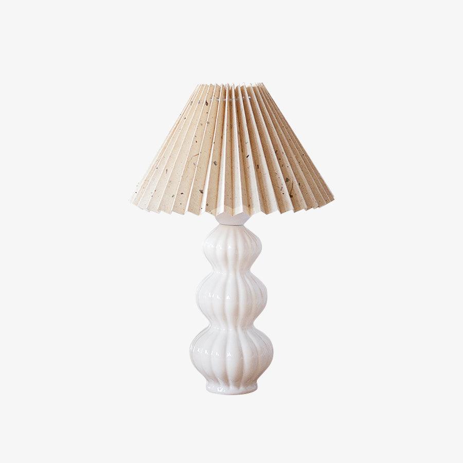 Leo Table Lamp Ribbed Ceramic White Linen LED Indoor Lighting