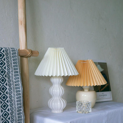 Leo Table Lamp Ribbed Ceramic White Linen LED Indoor Lighting