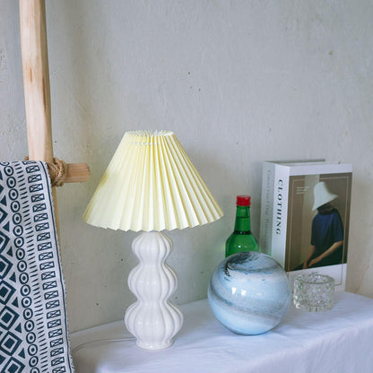 Leo Table Lamp Ribbed Ceramic White Linen LED Indoor Lighting