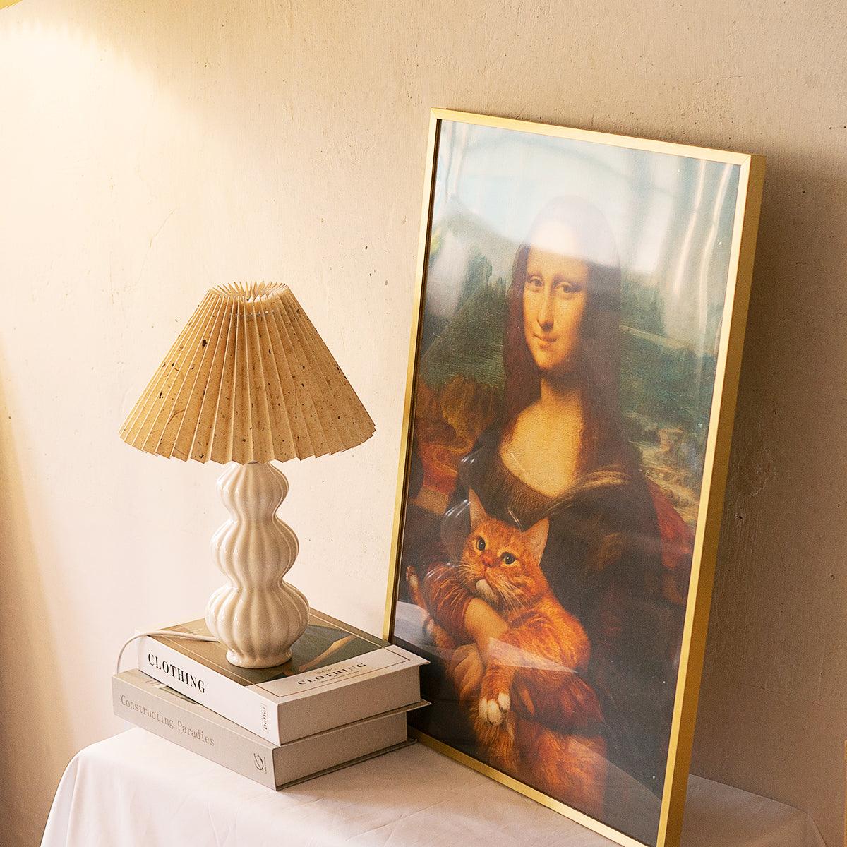 Leo Table Lamp Ribbed Ceramic White Linen LED Indoor Lighting