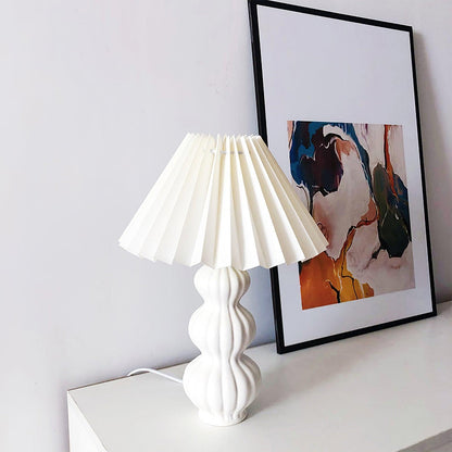 Leo Table Lamp Ribbed Ceramic White Linen LED Indoor Lighting